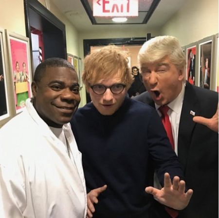 Sheeran with SNL host Alec Baldwin and former cast member Tracy Morgan.