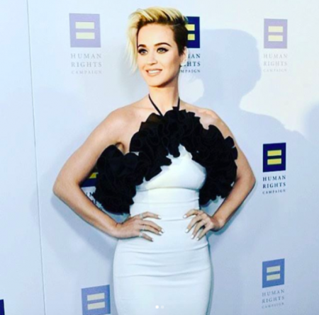 Katy Perry poses at the Human Rights Campaign Gala in Los Angeles on Saturday.